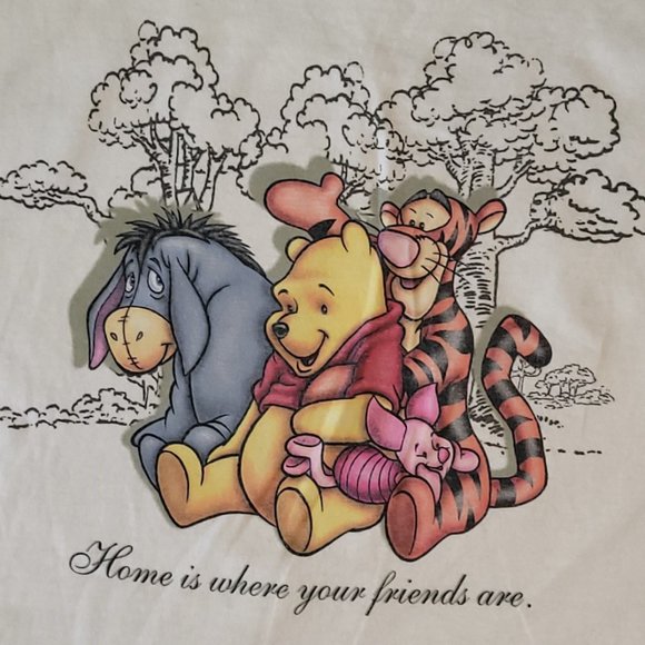 Pooh & Friends T-shirt "Home is where your friends are" Ivory Tee Size Small - Picture 4 of 4